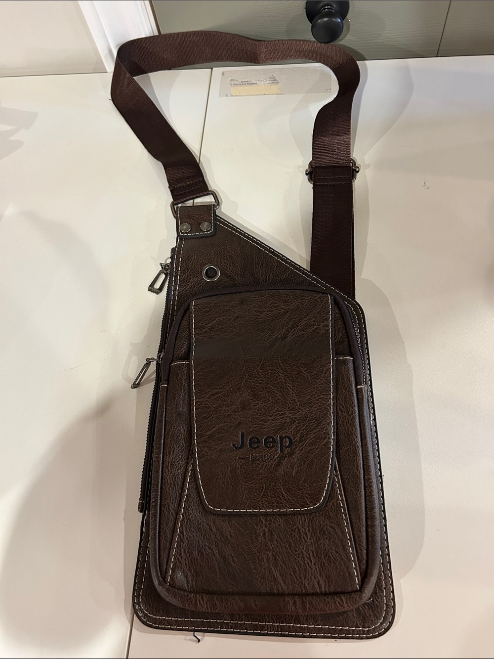 Jeep Brown Buluo Leather Crossbody Sling Bag for Men/Women